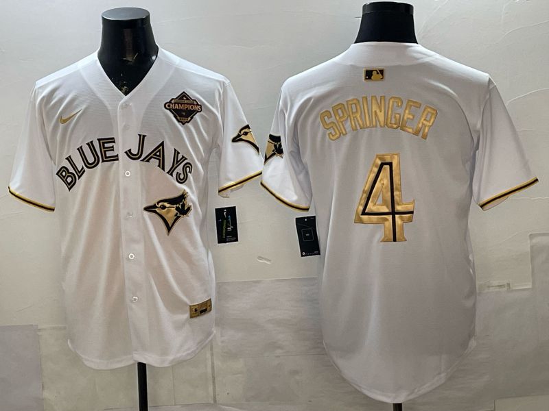 Men Toronto Blue Jays #4 Springer White Gold 5th Throwback 2026 Nike MLB Jersey style 01->toronto blue jays->MLB Jersey